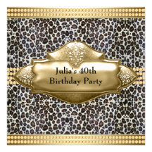 Black Gold Leopard Womans 40th Birthday Party Announcements