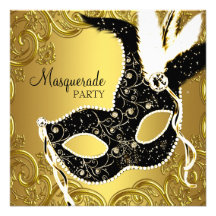 Black Gold Mask Masquerade Party Personalized Announcement