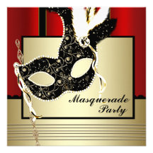 Black Gold Mask Red Black Masquerade Party Custom Announcements