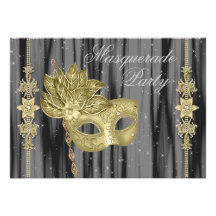 Black Gold Masquerade Party Custom Announcements