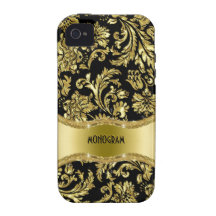 Black & Gold Metallic Floral Damasks-Customised Case-Mate iPhone 4 Covers
