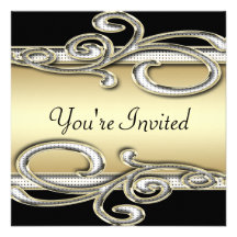 Black & Gold Polka Dot Swirls Wedding Custom Invites