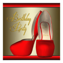 Black Gold Red High Heel Shoes Birthday Party Personalized Announcement