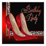 Black Gold Red Zebra High Heels Birthday Party Personalised Announcements