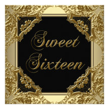 Black Gold Sweet 16 Birthday Party Custom Announcements