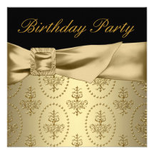 Black Gold Womans Birthday Party Custom Announcement