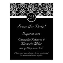 Black Grand Insignia Monogram Save the Date Post Cards