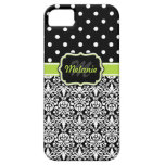 Black Green Monogrammed Damask Polka Dots Pattern Case For The iPhone 5