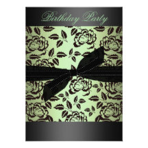 Black/Green Rose & Bow Birthday Invitation