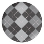 Black Grey Argyle Pattern Party Plates