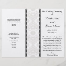 Black Grey Damask Wedding Program