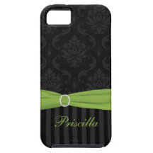 Black Grey Lime Damask Striped iPhone 5 Case