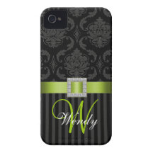Black Grey Lime Geen Damask Stripes iPhone 4 Case