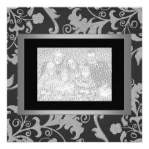 Black Grey Metallic Floral Engagement Photo 1 Custom Invites