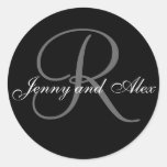 Black Grey Monogram R Bride Groom Names Wedding Sticker
