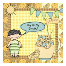 Black Hair Boy Summer Lemonade Birthday Invite