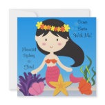 Black Haired  Mermaid Custom Birthday Invitation
