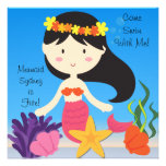 Black Haired  Mermaid Custom Birthday Invitation