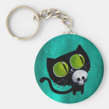 Black Halloween Cat with Skull Keychains