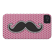 Black handlebar moustache fuchsia polka dot patter iPhone 4 cover