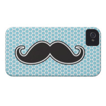 Black handlebar moustache on blue polka dot patter iPhone 4 Case-Mate case
