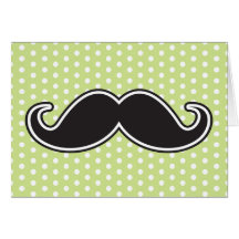 Black handlebar moustache on lime green polka dots greeting card