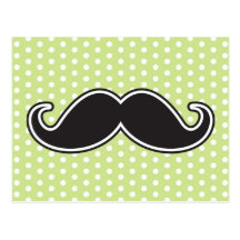 Black handlebar moustache on lime green polka dots postcards
