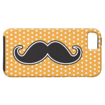 Black handlebar moustache on orange polka dots