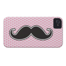 Black handlebar moustache on pink polka dot patter iPhone 4 case