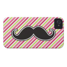Black handlebar moustache pink lime green stripes Case-Mate iPhone 4 cases