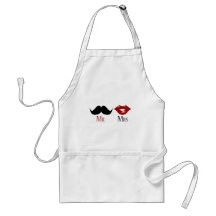Black Handlebar Mustache Mr and Mrs Aprons