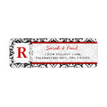 Black Heart Damask Red Font Return Address Label
