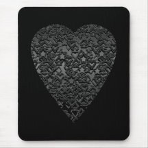 Black Heart. Patterned Heart Design. Mouse Pad