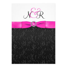 Black, Hot-Pink and White Monogrammed Invitation