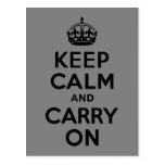 Black Keep Calm and Carry On Postcard