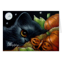 BLACK KITTEN CAT PUMPKIN BUTTERFLY HALLOWEEN Card