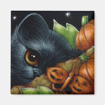BLACK KITTEN CAT & PUMPKIN BUTTERFLY HALLOWEEN Mag Refrigerator Magnets