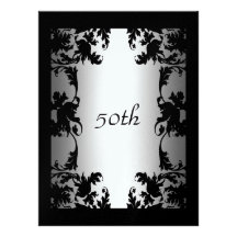 Black Lace 50th  Birthday Party Invitation Black