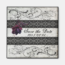 Black Lace Wedding Save the Date Magnets