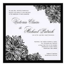 Black Lace White Linen Square Wedding Invitations