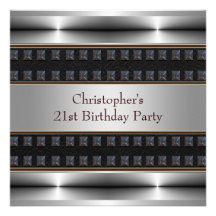 Black Leather Chrome Mans 21st Birthday Party Invites