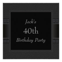 Black Leather Mans 40th Birthday Party Announcements