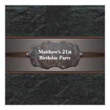 Black Leather Metal Mans 21st Birthday Party Personalized Announcement