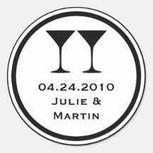 Black martini wedding favour tag seal label sticker
