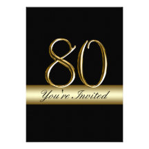 Black Metal Gold Print 80th Birthday Invitations