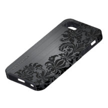 Black Metallic Brushed Aluminium & Floral Damasks iPhone 5 Cases