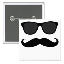Black Moustache and Sunglasses Humour Gift Button