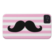 Black Moustache Pink Stripes iPhone 4 Case-Mate Cases