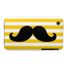 Black Moustache Yellow Stripes iPhone 3 Cases