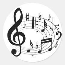 Black musical notes in oval shape round stickers